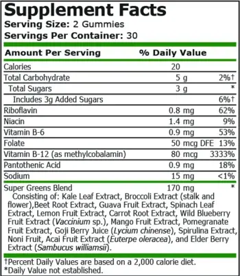 Pure Nutrition SUPER GREENS STRAWBERRY WATERMELON Микс от Зелени Суперхрани - 60 желирани бонбони, 60 дози