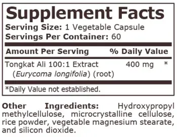 Pure Nutrition TONGKAT ALI 400 мг Тонгкат Али - 60 веге капсули, 60 дози