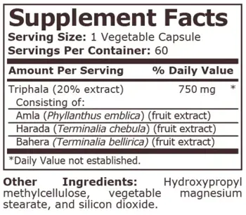 Pure Nutrition TRIPHALA EXTRACT 750 мг Трифала - 60 веге капсули, 60 дози