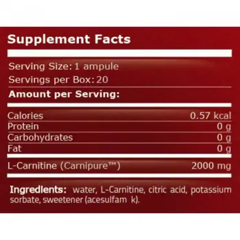 PURE Nutrition USA L-Carnitine 2000 Л-Карнитин - 20 шота x 25 мл, 20 дози