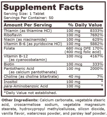 Pure Nutrition VITAMIN B-100 COMPLEX SUSTAINED RELEASE Витамин B-Комплекс - 50 таблетки, 50 дози