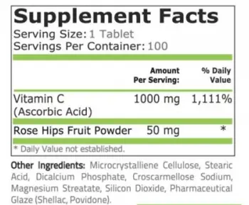 Pure Nutrition VITAMIN C-1000 + ROSE HIPS Витамин C + Прах от Шипка - 100 таблетки, 100 дози