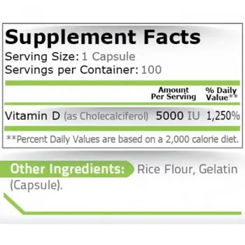Pure Nutrition Vitamin D3 5000 IU Витамин D3 - 100 капсули, 100 дози