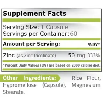 Pure Nutrition ZINC PICOLINATE 50 мг Цинк Пиколинат - 60 капсули, 60 дози
