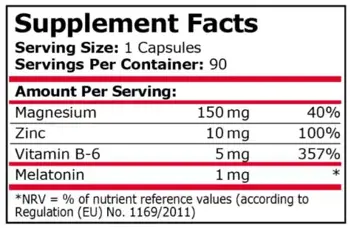 Pure Nutrition Z-MAX Цинк, Магнезий, Витамин В6 с Мелатонин - 90 капсули, 90 дози