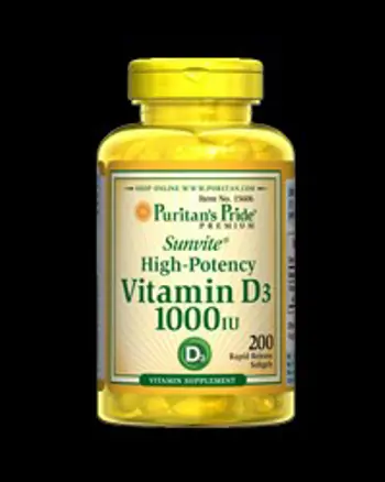 High-Potency Vitamin D3 1000 IU - 200 Гел капсули, 200 Дози