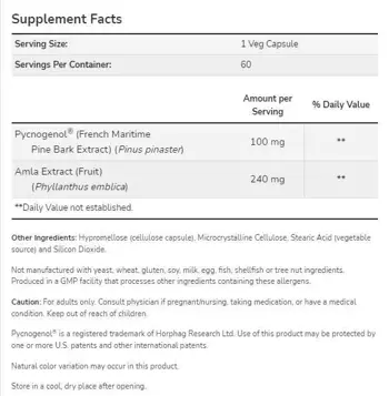 NOW Foods Pycnogenol 100 мг Пикногенол - 60 веге капсули, 60 дози