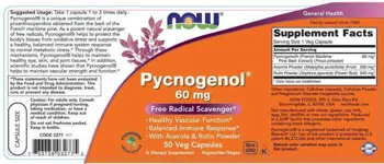 NOW Foods Pycnogenol 60 мг Пикногенол - 50 веге капсули, 50 дози