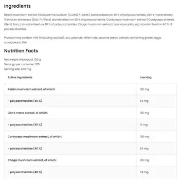 OstroVit Quatro Mushroom Blend Powder Мощна гъбена смес за енергия и фокус