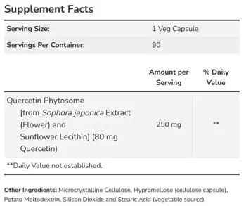 NOW Foods Quercetin Phytosome 250 мг Кверцетин - 90 веге капсули, 90 дози