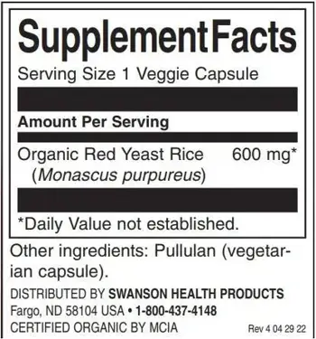 Red Yeast Rice 600 mg | Made with Organic Red Yeast Rice