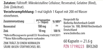 Bioherba Resveratrol 100 mg Мощен антиоксидант за дълголетие х 60 капсули