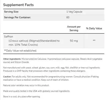 NOW Foods Saffron 50 mg Подкрепа за настроението и спокоен сън