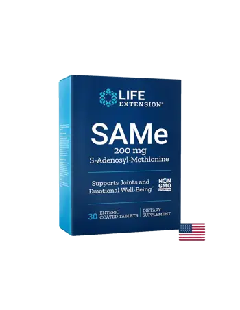 Life Extension SAMe - S-Adenosyl-Methionine 200 mg За добро настроение и здрави стави х 30 стомашно-устойчиви таблетки