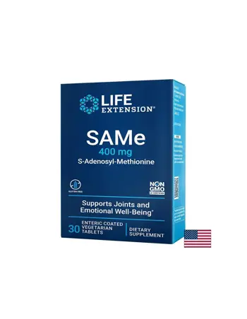 Life Extension SAMe S-Adenosyl-Methionine 400 mg За добро настроение, стави и черен дроб х 30 стомашно-устойчиви таблетки