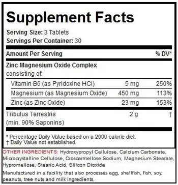 SAN Testo Hardcore Tribulus + ZMA Трибулус + Цинк, Магнезий и Витамин B6 - 90 таблетки, 30 дози