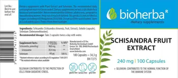 Bioherba Schisandra Fruit Extract 240 mg Екстракт от плодове на Шизандра