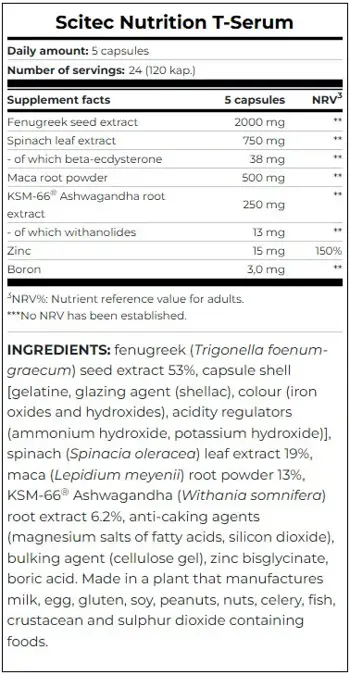 SCITEC T-Serum Тестостеронов Бустър - 120 капсули, 24 дози