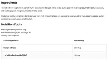 OstroVit Shilajit 250 мг with 20% Fulvic Acid Шиладжит - 90 капсули, 90 дози