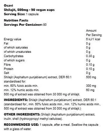 Osavi Shilajit 500 mg | 60:1 Extract with 60+% Fulvic Acids