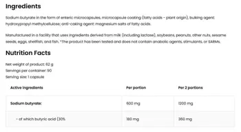 EthicSport Sodium Butyrate 600 mg За здраве на червата и храносмилането