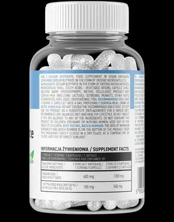 OstroVit Sodium Butyrate 600 мг Специализирана Формула в Подкрепа на Чревната Лигавица - 90 капсули, 90 дози