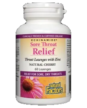 Natural Factors Sore Throat Relief Облекчение за възпалено гърло с цинк и витамин С х 60 таблетки