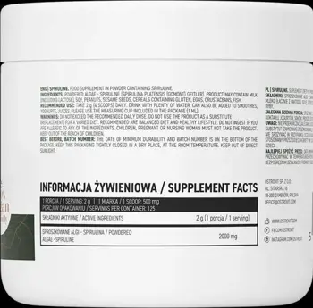 OstroVit Spiruline Powder Спирулина на Прах - 250 грама, 125 дози