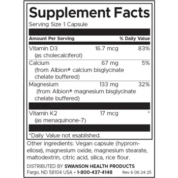 Swanson Albion Magnesium & Calcium with Vitamins D3 & K2 За здрави кости и мускули