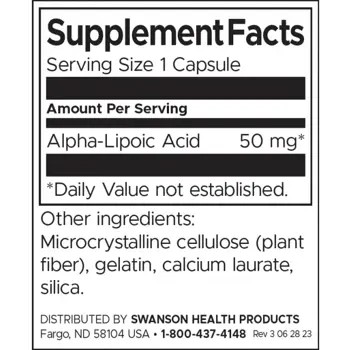Swanson Alpha Lipoic Acid Алфа липоева киселина 50 мг х 120 капсули