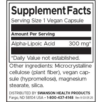 Swanson Alpha-Lipoic Acid 300 мг Алфа-липоева киселина
