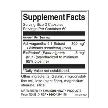 Swanson Ashwagandha Extract with BioPerine Екстракт от ашваганда с черен пипер х 120 капсули