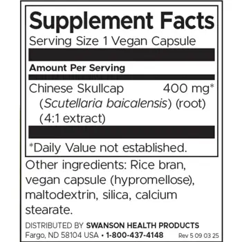 Swanson Байкалски шлемник (Chinese Skullcap) За спокоен сън и здраве на черния дроб х 90 капсули