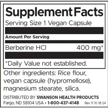 Swanson Berberine 400 мг Берберин за сърдечно-съдово здраве и метаболизъм х 60 капсули