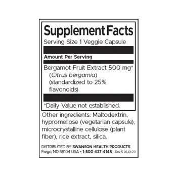 Swanson Bergamot Extract Екстракт от бергамот за сърдечно-съдова система х 30 веге капсули
