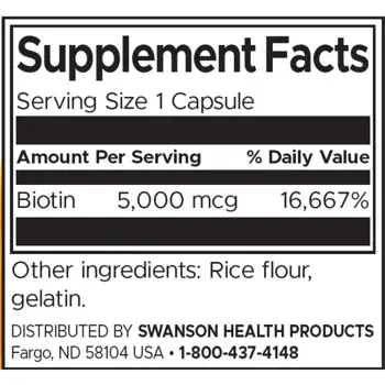 Swanson Biotin 5000 mcg Биотин за здрава коса, кожа и нокти х 30 капсули