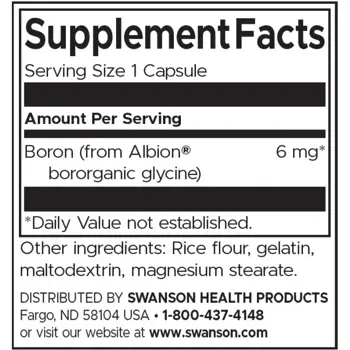 Swanson Boron Bororganic Glycine Бор Борорганичен Глицин за здрави кости х 60 капсули