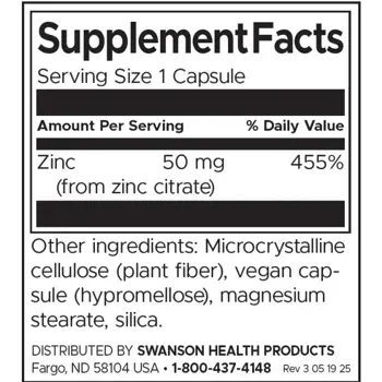 Swanson Zinc Citrate 50 мг Цинков Цитрат