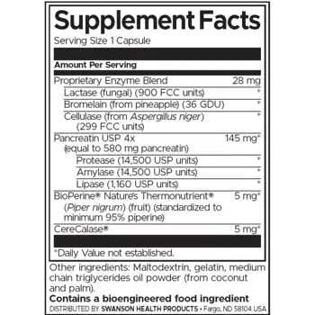 Swanson Digestitol с ензими и биоперин за оптимално храносмилане и усвояване на хранителни вещества