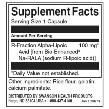 Swanson Double Strength R-Fraction Alpha Lipoic Acid Двойна сила Р-фракция Алфа-липоева киселина