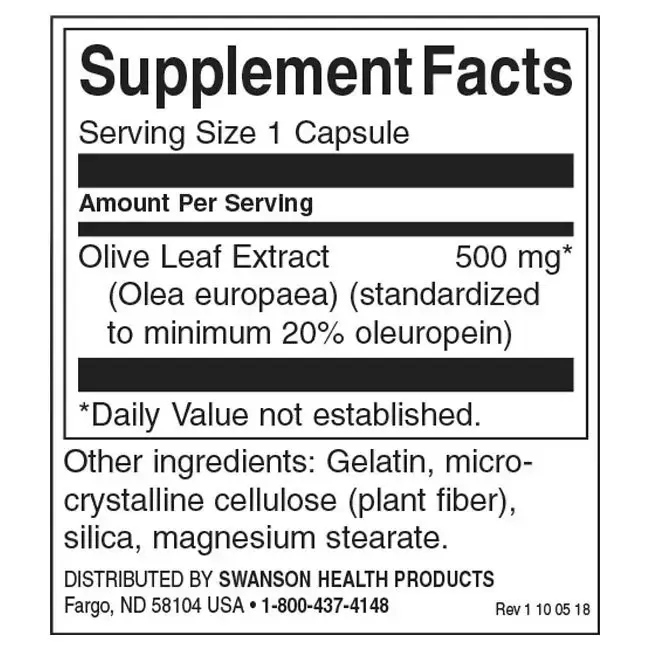 Swanson Olive Leaf Extract Екстракт от Маслинови Листа 500 мг х 120 капсули