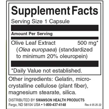 Swanson Olive Leaf Extract Екстракт от маслинови листа х 60 капсули