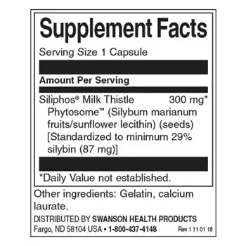 Swanson Siliphos® Milk Thistle Phytosome® Стандартизиран екстракт от бял трън за черен дроб х 60 капсули