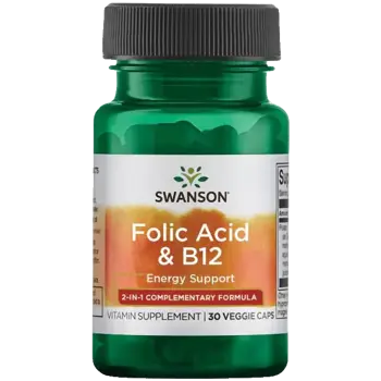 Swanson Folic Acid & B12 Енергийна подкрепа х 30 веге капсули