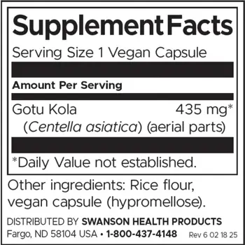Swanson Full Spectrum Gotu Kola В подкрепа на мозъка и кръвообращението х 60 капсули