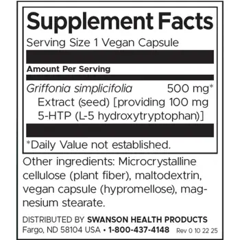 Swanson Griffonia Extract 5-HTP За подкрепа на настроението и съня х 60 веге капсули