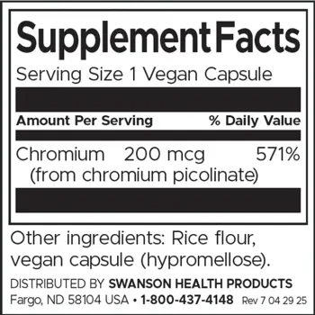 Swanson Chromium Picolinate Хром Пиколинат за контрол на кръвната захар х 100 капсули