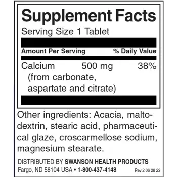 Swanson Calcium Carbonate, Aspartate & Citrate Подкрепа за здрави кости и мускули х 100 таблетки