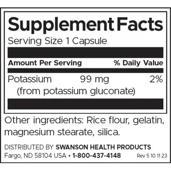 Swanson Potassium Gluconate За нервна система и сърдечно-съдово здраве