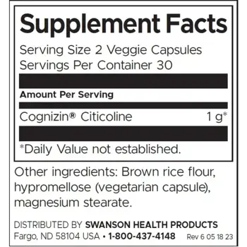 Swanson Cognizin Citicoline За памет и когнитивна функция х 60 веге капсули